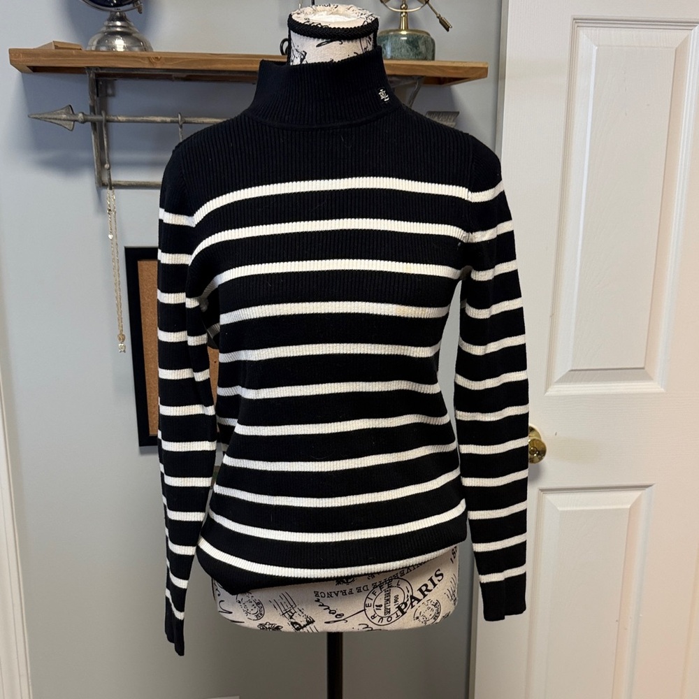 Ralph Lauren Striped Black and White Turtleneck Sweater